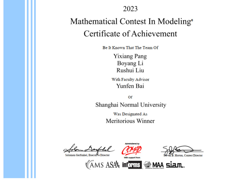 SFB Students Top at 2023 Mathematical Contest in Modeling and 2023 Interdisciplinary Contest in Modeling (MCM/ICM)